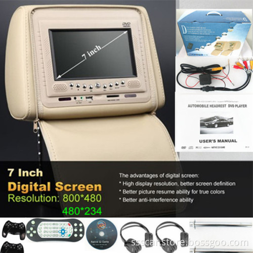 2 X 7 Inches Car DVD Headrest with TFT LCD Monitor